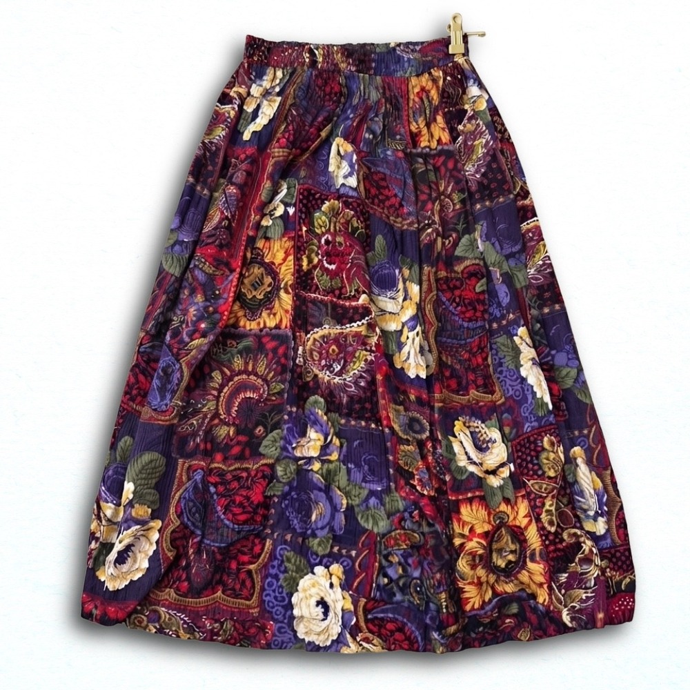 Vintage Michele Leslie California Floral Paisley Maxi Skirt Purple Red Medium